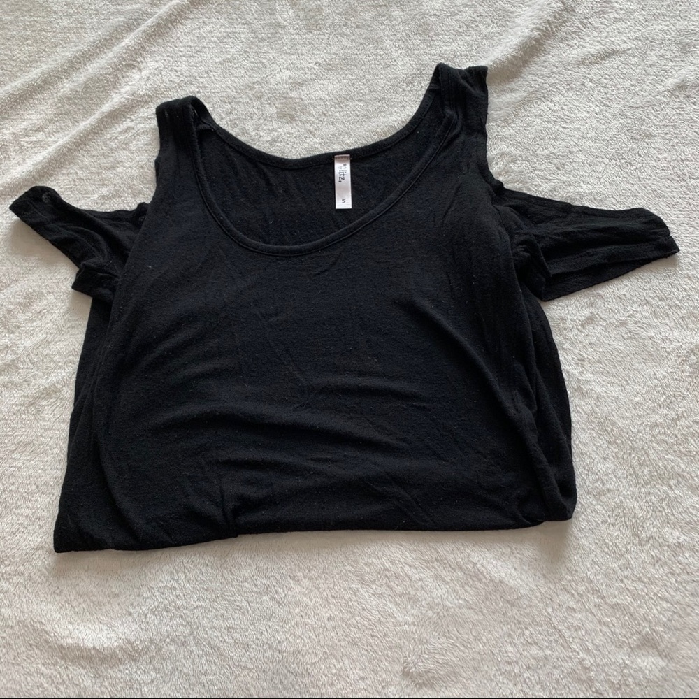 Black glitz shirt with cut out shoulders